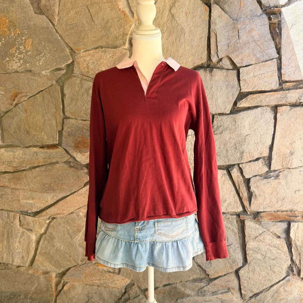 Sousa & Company Traditional Clothing Long Sleeve Burgundy Rugby Polo Shirt